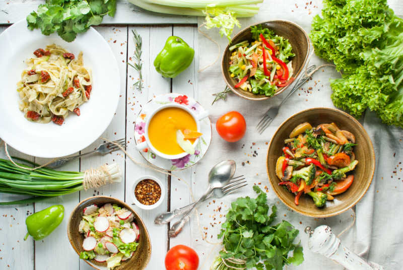 A spread of vegetarian food in celebration of world vegetarian day.