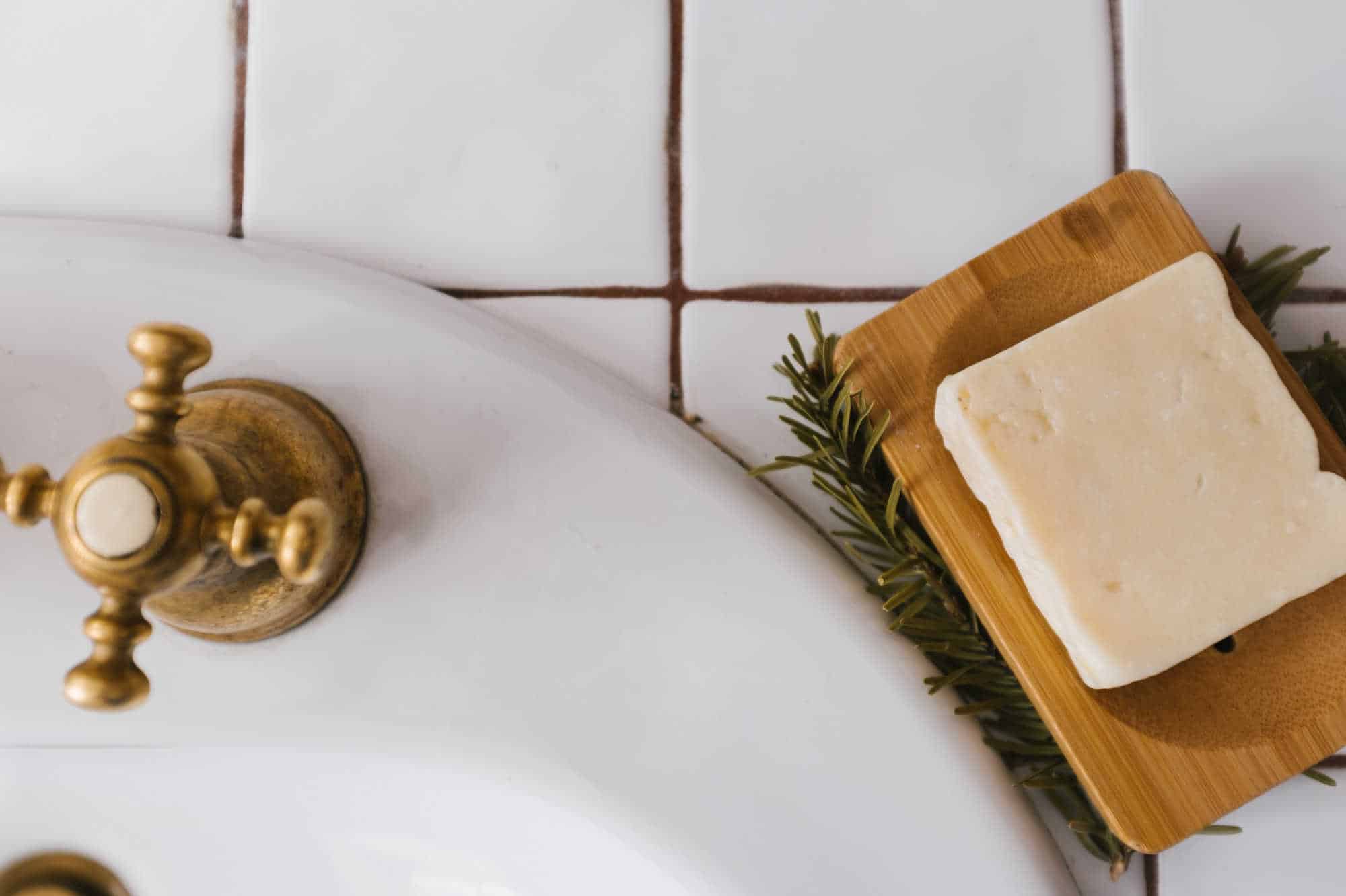 bar of soap beside sink