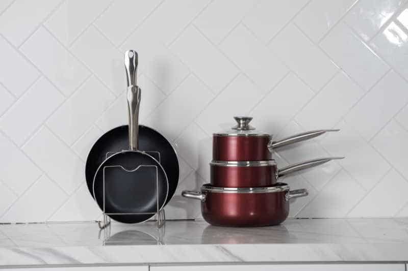 Pots and pans on a kitchen countertop, ready to be listed on Freecycle