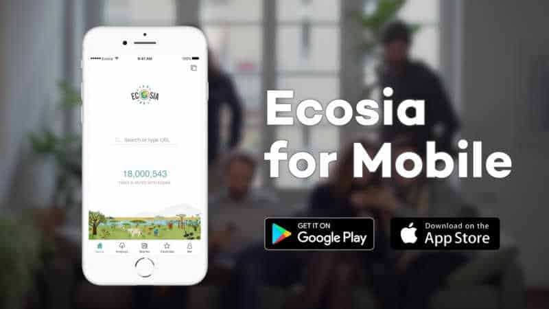 Smartphone with Ecosia tree planting app open