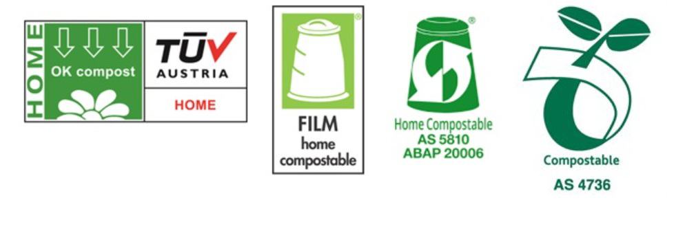 Four different home composting logos